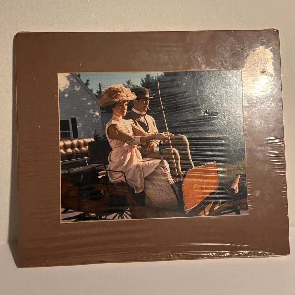 Vintage Framed Print Photograph Couple in Carriage Edwardian Romance